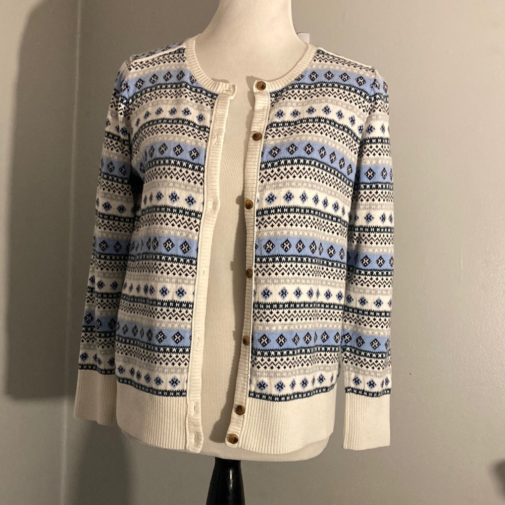 L.L. Bean Nordic Blue and Cream Cardigan